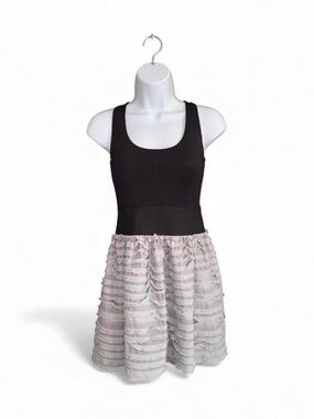 MaxAzria X Miley Cyrus Black and Light Gray Ruffled Mini Dress Juniors Size M